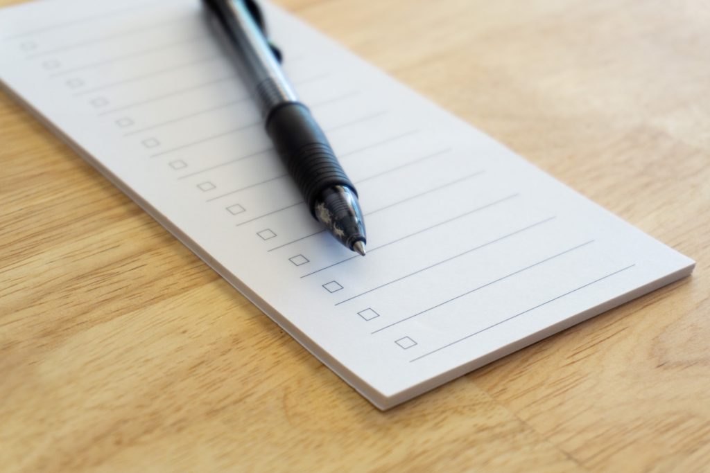 Checklist and pen