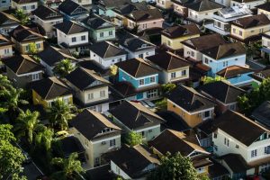 Many houses in a neighborhood