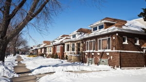 Winter neighborhood street in Berwyn IL