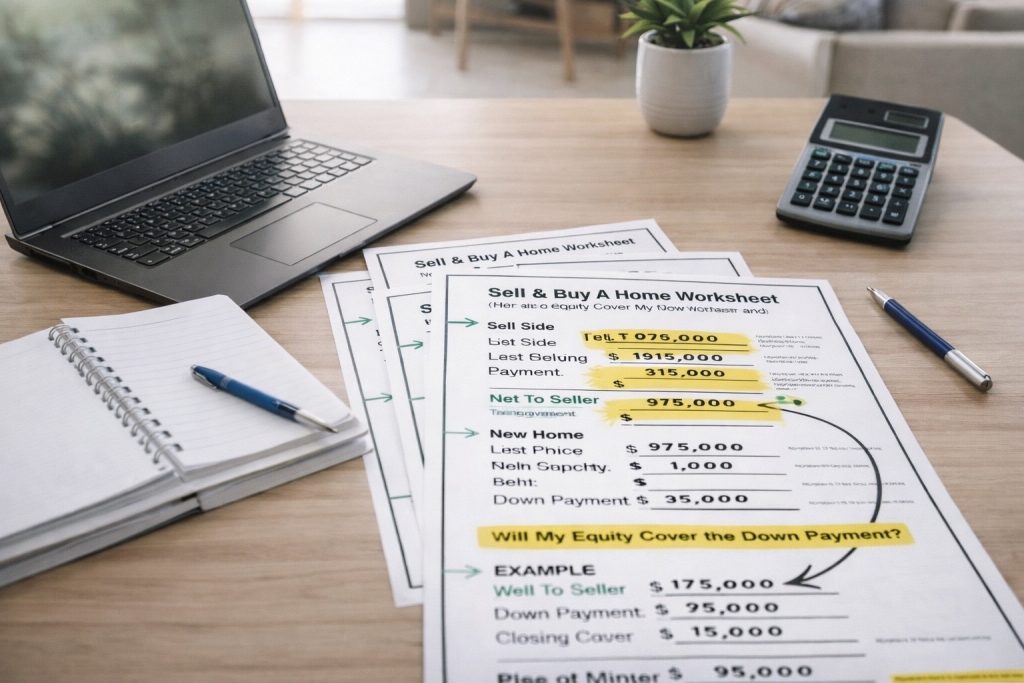 Home seller calculating net proceeds with worksheet and calculator in Berwyn and Cicero, IL.