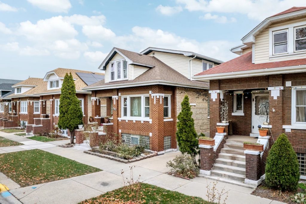 Brick bungalows on a residential street in Cicero, IL