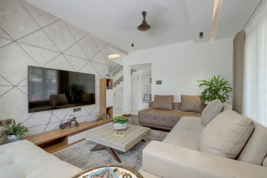 "Organized living room prepared for home showings during a divorce"